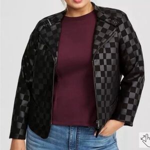 Women's Black Studio Ponte Checkered Moto Jacket
